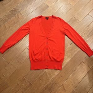 J. Crew Women’s Wool Bright Red V-Neck Cardigan Sweater Long Sleeves Size M